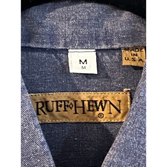 VTG 80s Ruff Hewn Shirt Mens Blue Denim Button Down Size M - Picture 2 of 4